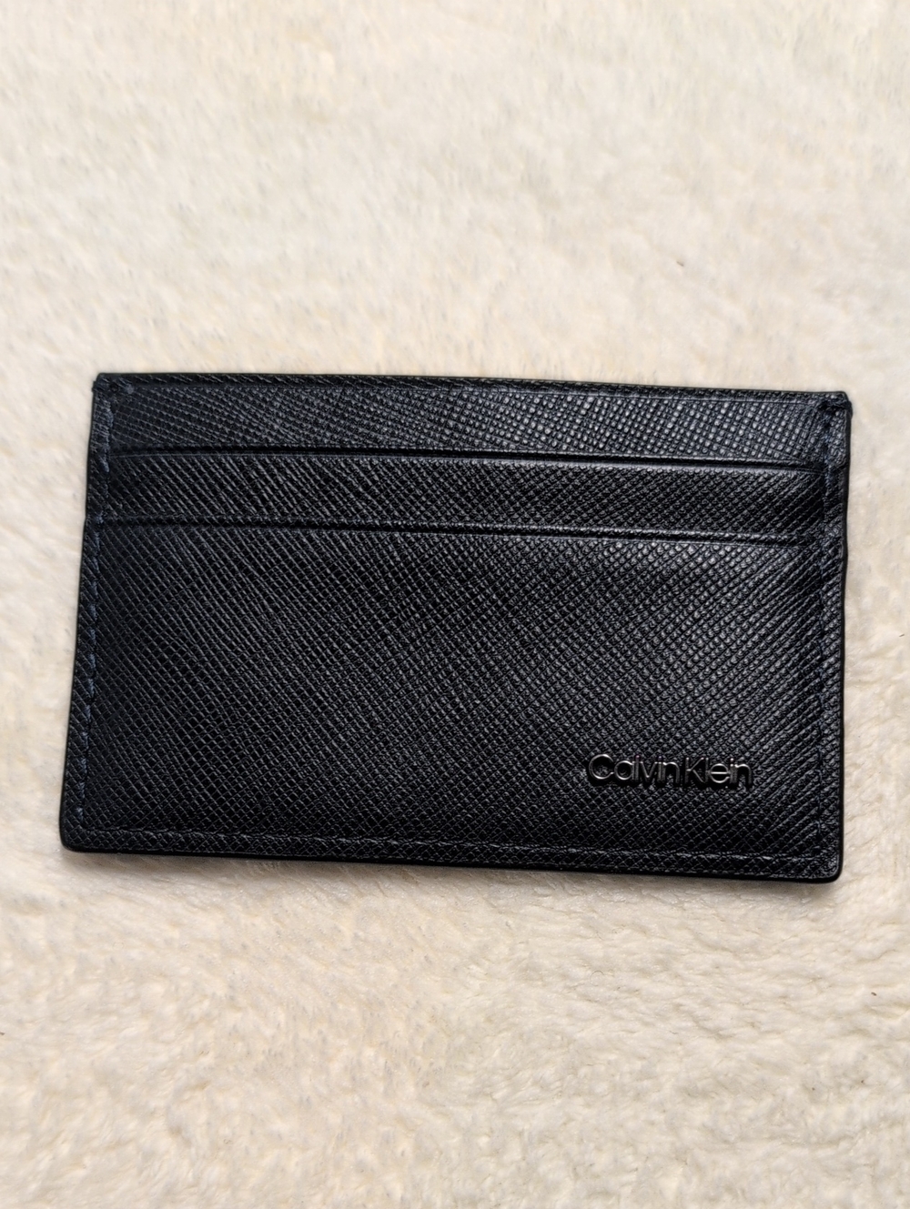 Calvin Klein Dark  Navy Blue Textured Leather Slim Card Case
